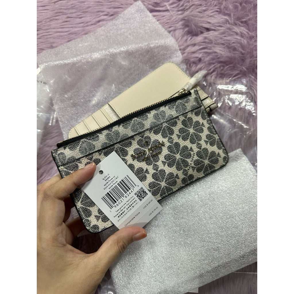 ORIG & IMPORTED KS Spade Flower Large Slim Card Holder Wallet Beige/Black