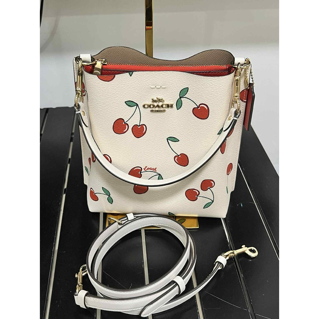 ORIG Preloved CCH Mollie Bucket 22 With Heart Cherry Print Crossbody Bag White