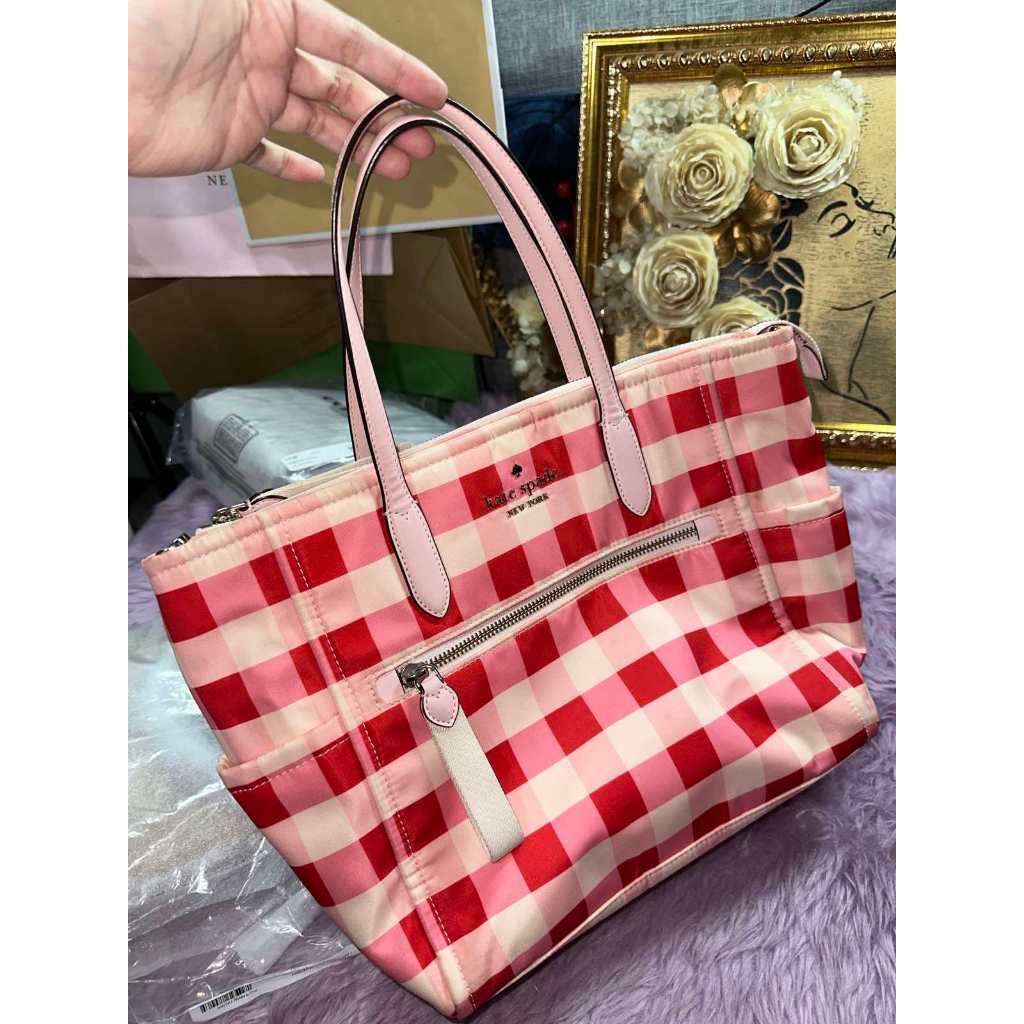 ORIG Preloved KS Chelsea Gingham Medium Satchel Nylon Pink Bag