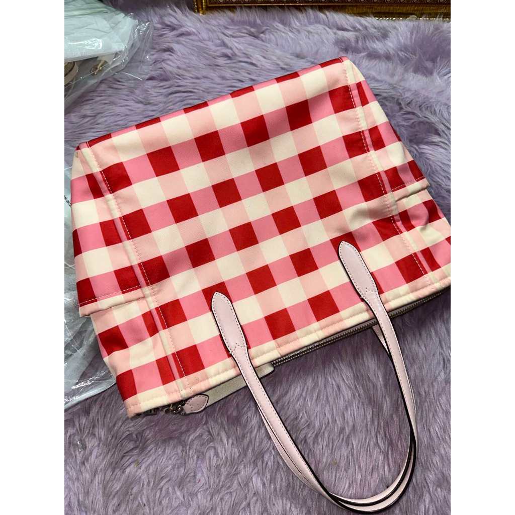 ORIG Preloved KS Chelsea Gingham Medium Satchel Nylon Pink Bag
