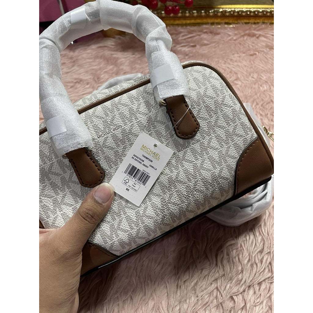 ORIG & IMPORTED MK Thompson Extra-Small Signature Logo Convertible Satchel Brown/White Bag