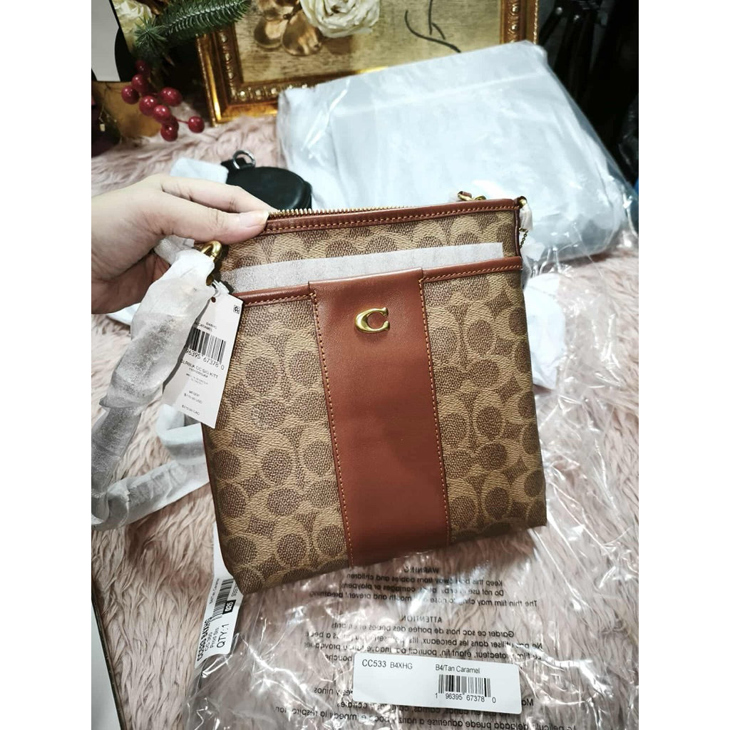 ORIG & IMPORTED CCH Kitt Messenger Crossbody File Slim Brown Bag In Colorblock Signature Canvas