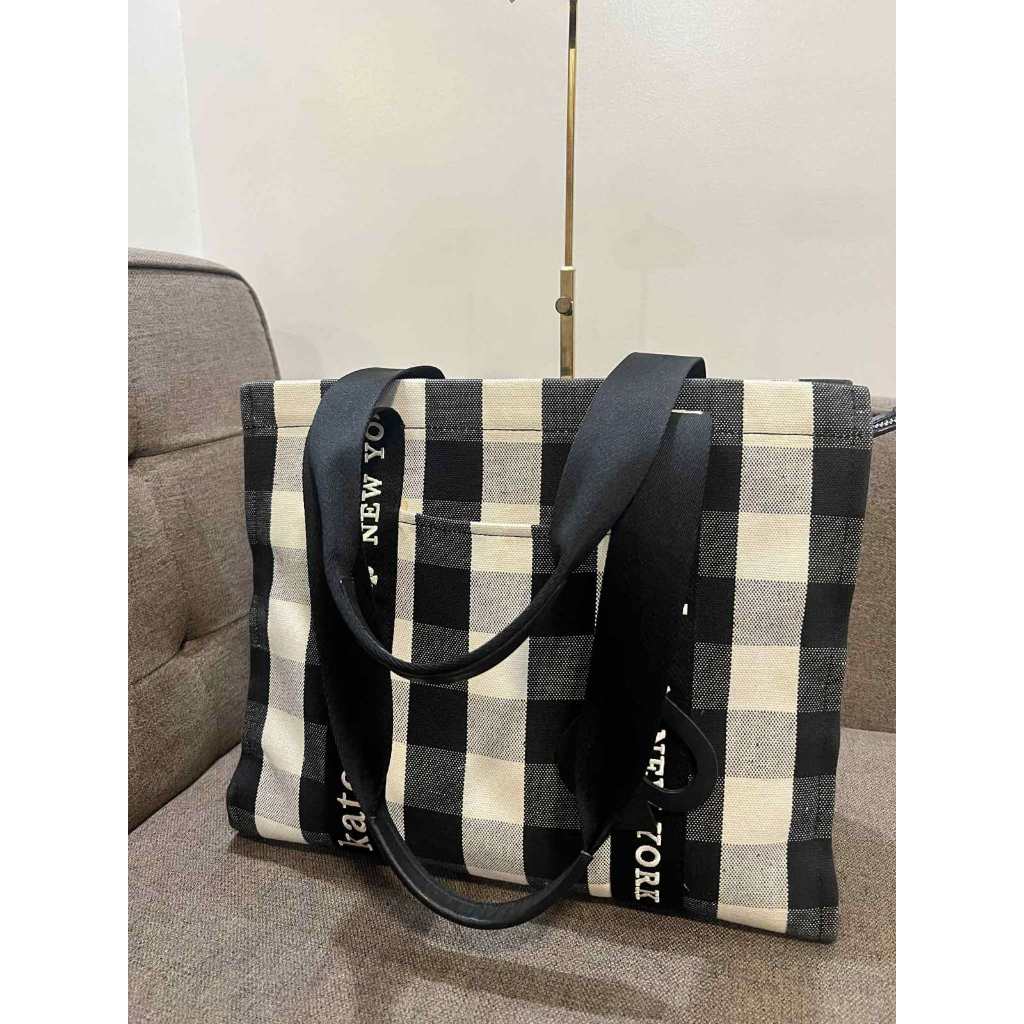 ORIG Preloved KS Kip Canvas Large Tote Bag Gingham Black/White