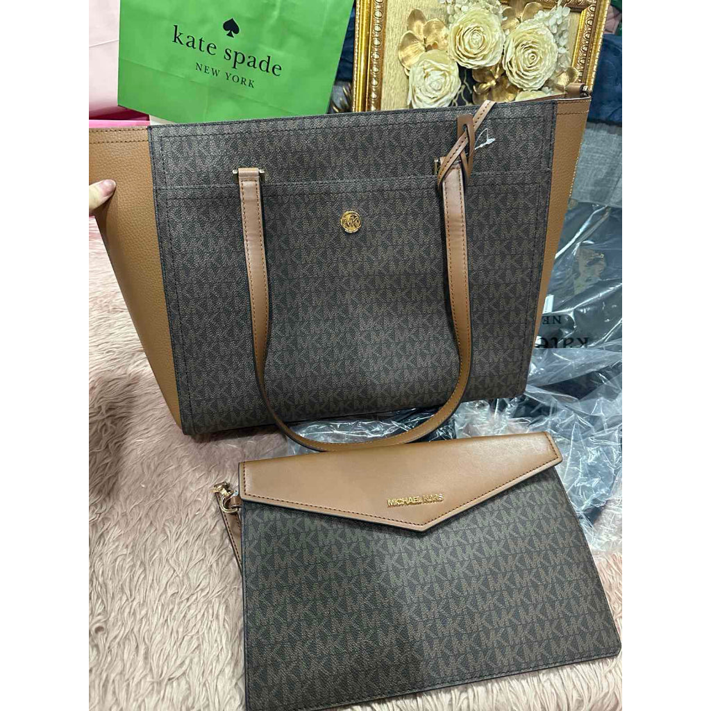 ORIG & IMPORTED MK Maisie Large Logo 3-in-1 Tote Brown Black Vanilla Bag
