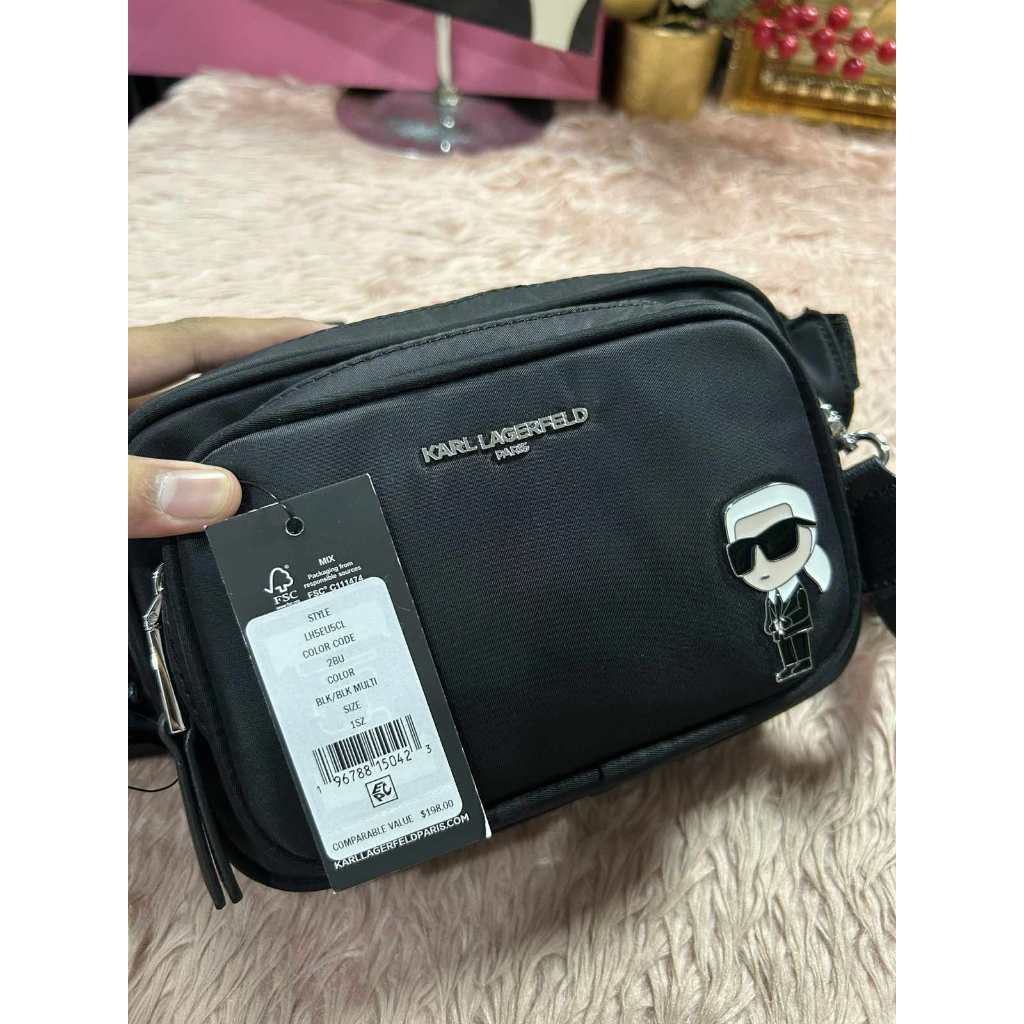 ORIG & IMPORTED Karl Lagerfeld KL Voyage Convertible Belt Nylon Bag Black