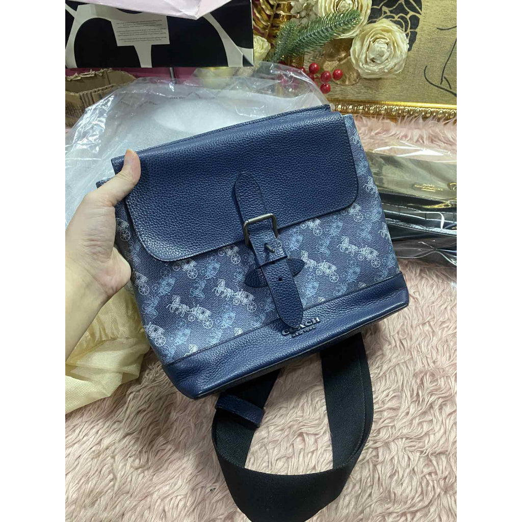 ORIG Preloved CCH Hudson Men Crossbody Blue Bag with horse print