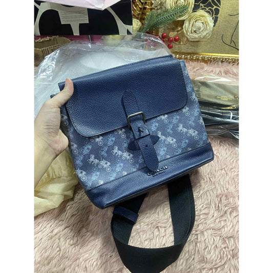 ORIG Preloved CCH Hudson Men Crossbody Blue Bag with horse print