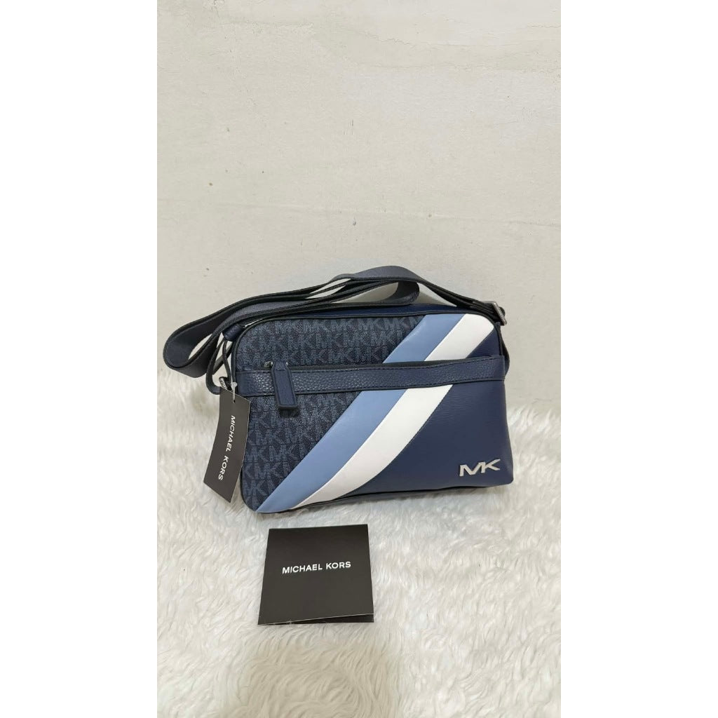 ORIG & IMPORTED MK Cooper Logo Stripe and Faux Leather Crossbody Men Blue Bag