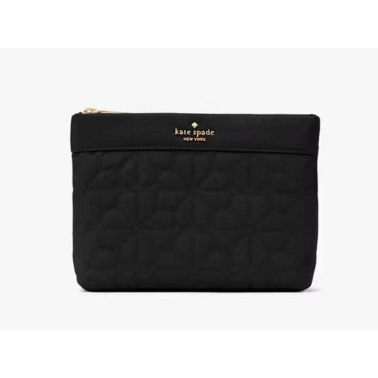 ORIG & IMPORTED KS Spade Flower Quilted Cosmetic Pouch Black