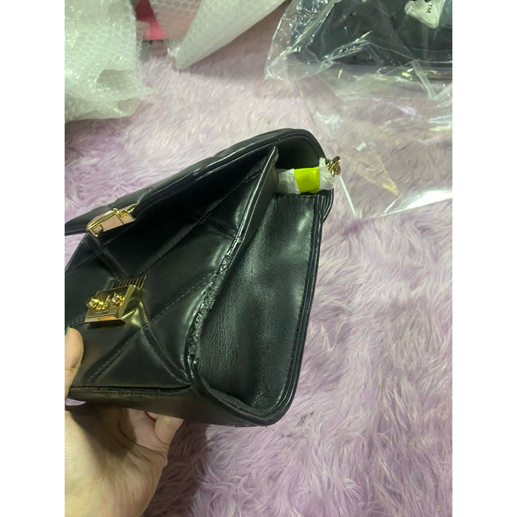 ORIG & IMPORTED WITH FLAW MK Serena Medium Quilted Flap Shoulder Bag Black