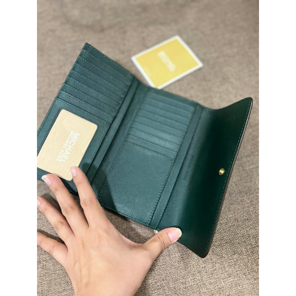 ORIG & IMPORTED MK Jet Set Large Trifold Long Wallet Racing Green