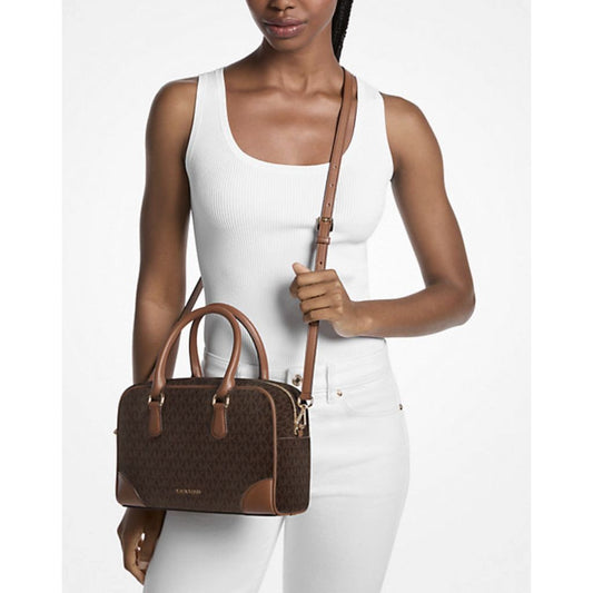 ORIG & IMPORTED MK Thompson Medium Signature Logo Satchel Duffle Brown/White Bag