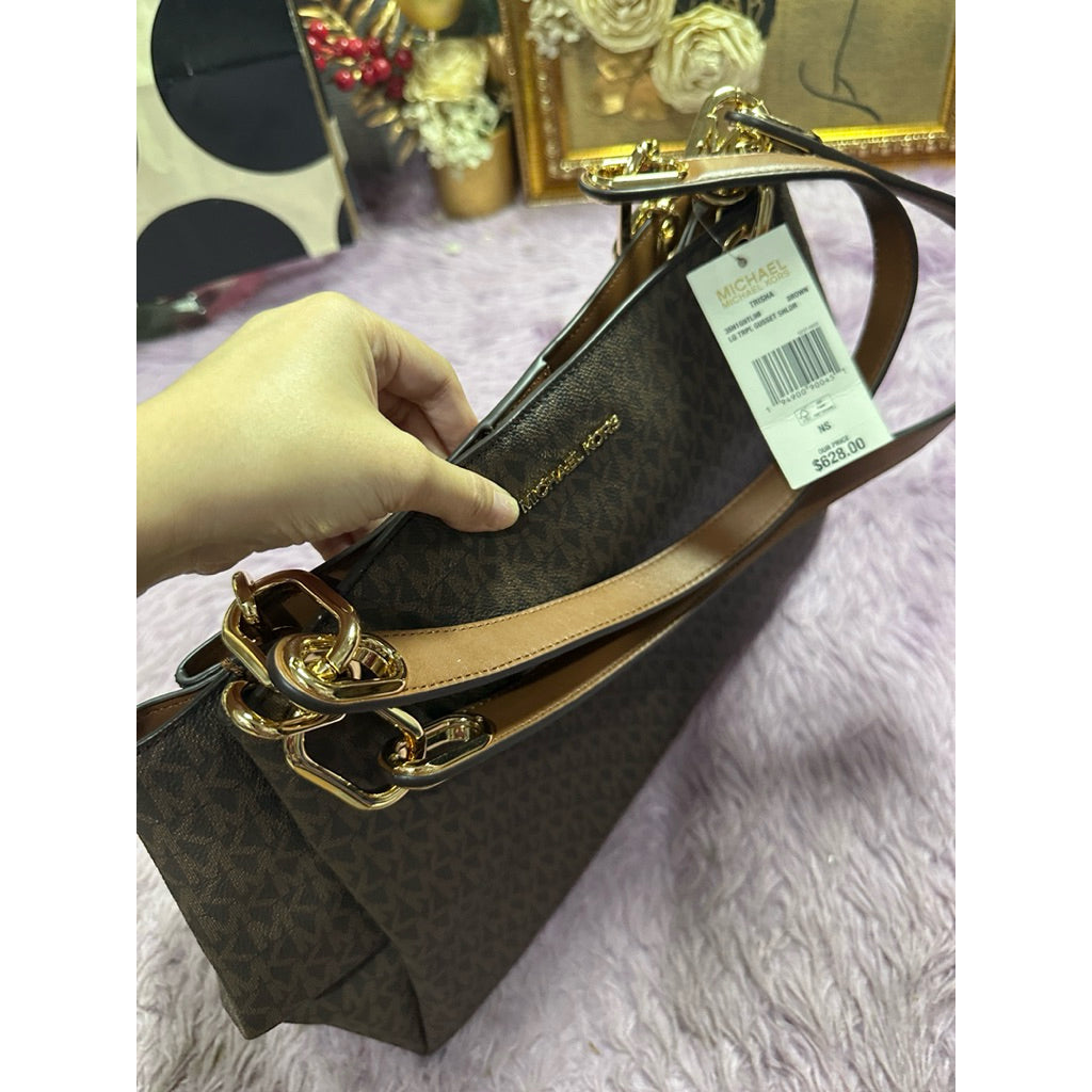 ORIG & IMPORTED MK Trisha Large Logo Shoulder Tote Bag in Brown