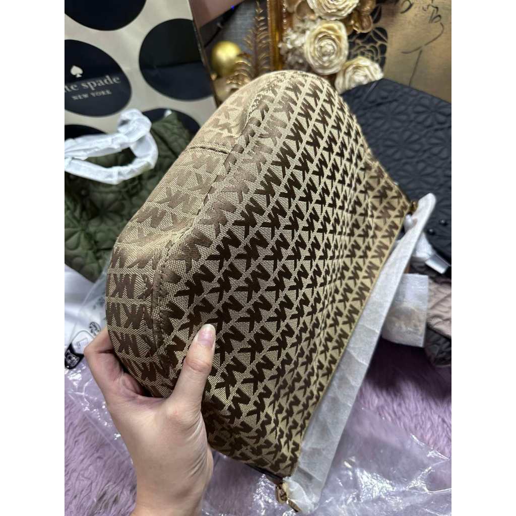 ORIG & IMPORTED MK Jet Set Bedford Hobo Shoulder Brown Bag Jacquard Canvas