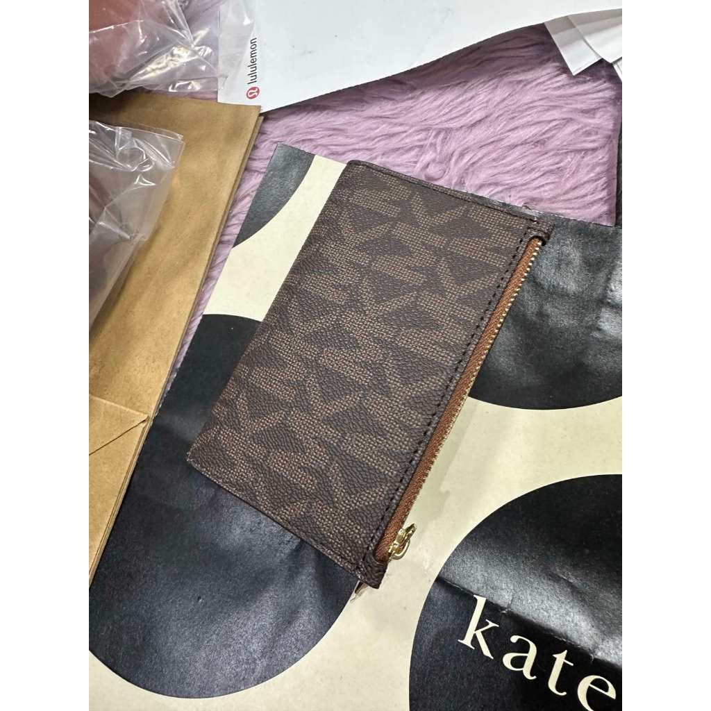 ORIG & IMPORTED MK RARE jet set small zip card case bifold brown wallet
