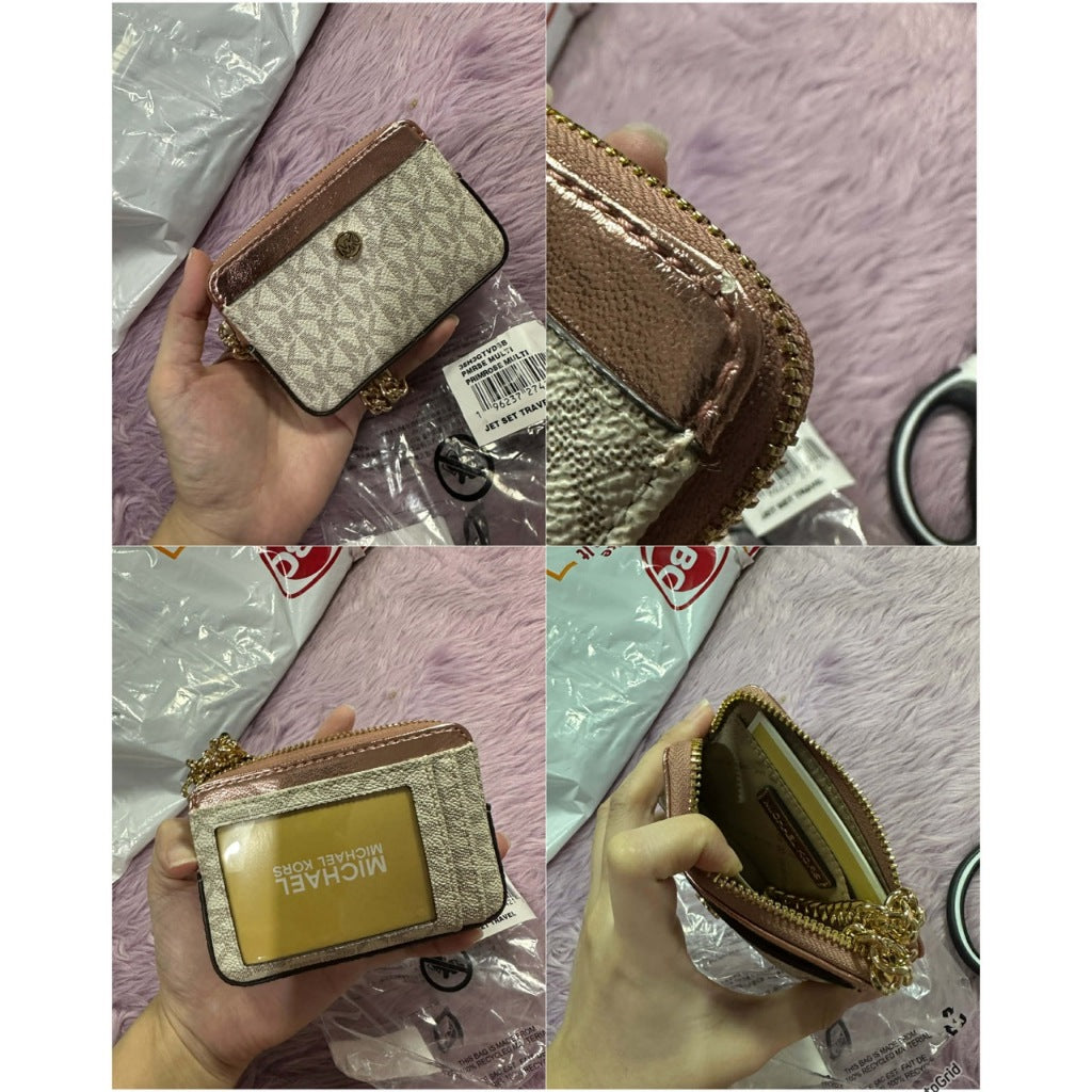 SALE! ORIG & IMPORTED MK Medium Logo Chain Zip Card Case Wallet