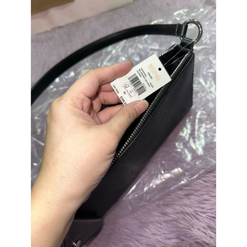 ORIG & IMPORTED MK Vincent Medium Saffiano Leather Pochette Shoulder Black Bag With Wallet