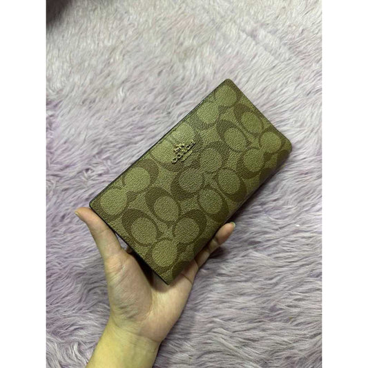 ORIG Preloved CCH Slim Zip Wallet In Signature Canvas Khaki Brown