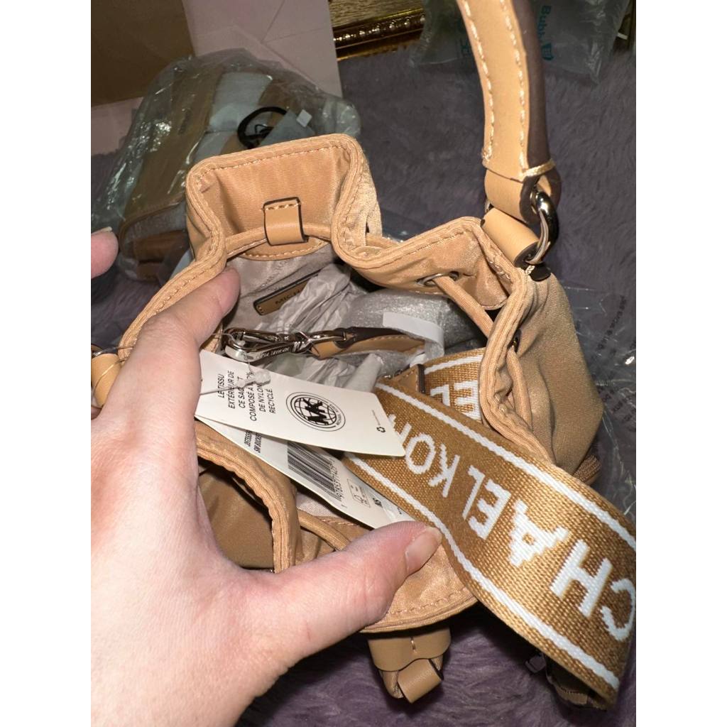 ORIG & IMPORTED MK Khai Small Nylon Bucket Bag Peanut Brown