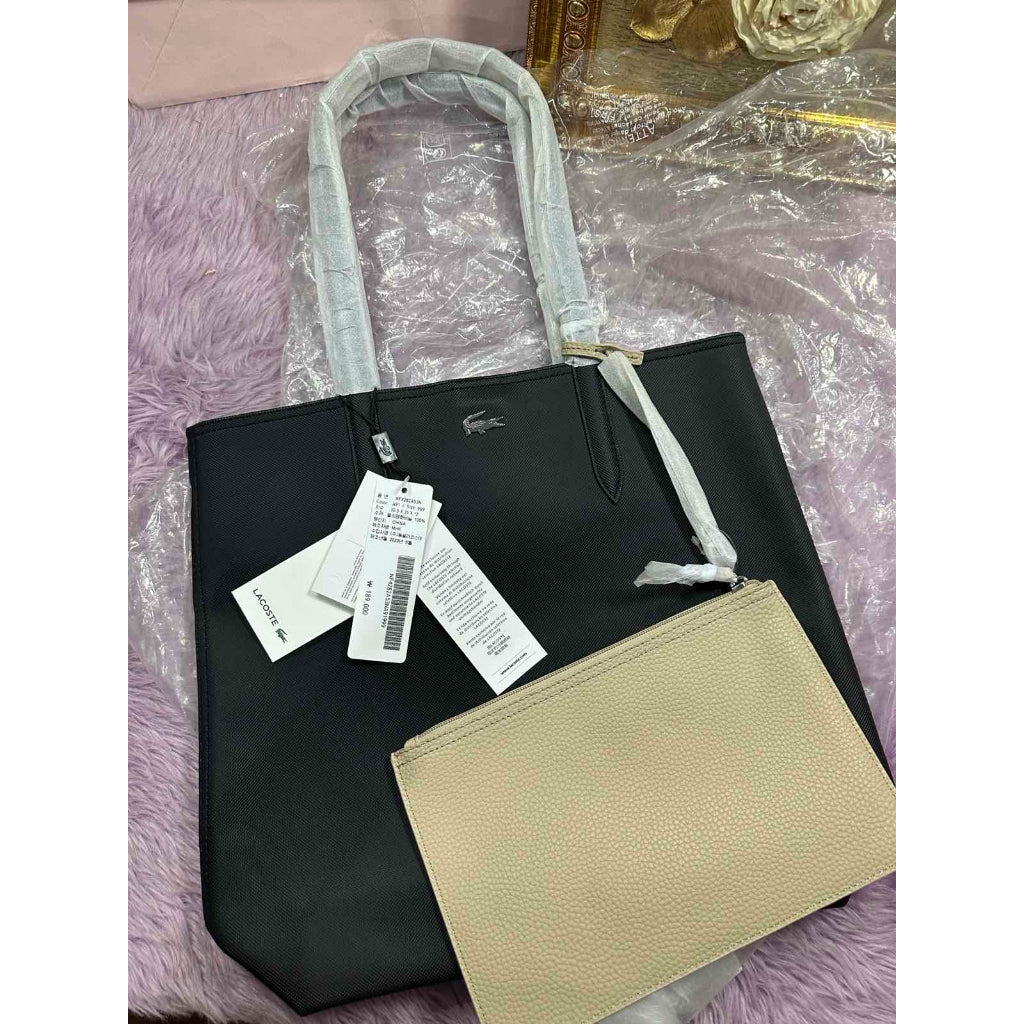 ORIG & IMPORTED LCT Anna Reversible Vertical Tote Black/Beige Bag with Removable Pouch