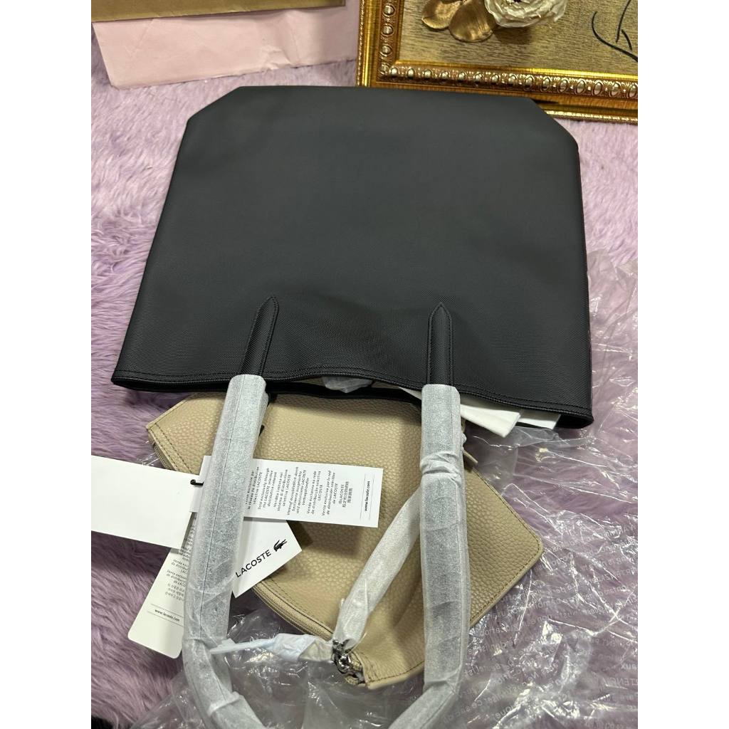 ORIG & IMPORTED LCT Anna Reversible Vertical Tote Black/Beige Bag with Removable Pouch