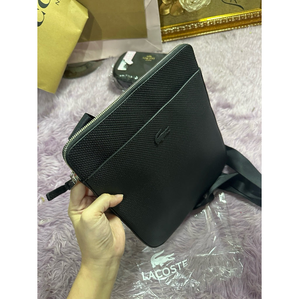 ORIG & IMPORTED Lacoste Chantaco Slim Flat Leather Men Black Bag