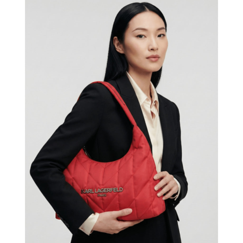 ORIG & IMPORTED Karl Lagerfeld KL Medium Hobo Shoulder Nylon Voyage Tote Red/Pink Bag