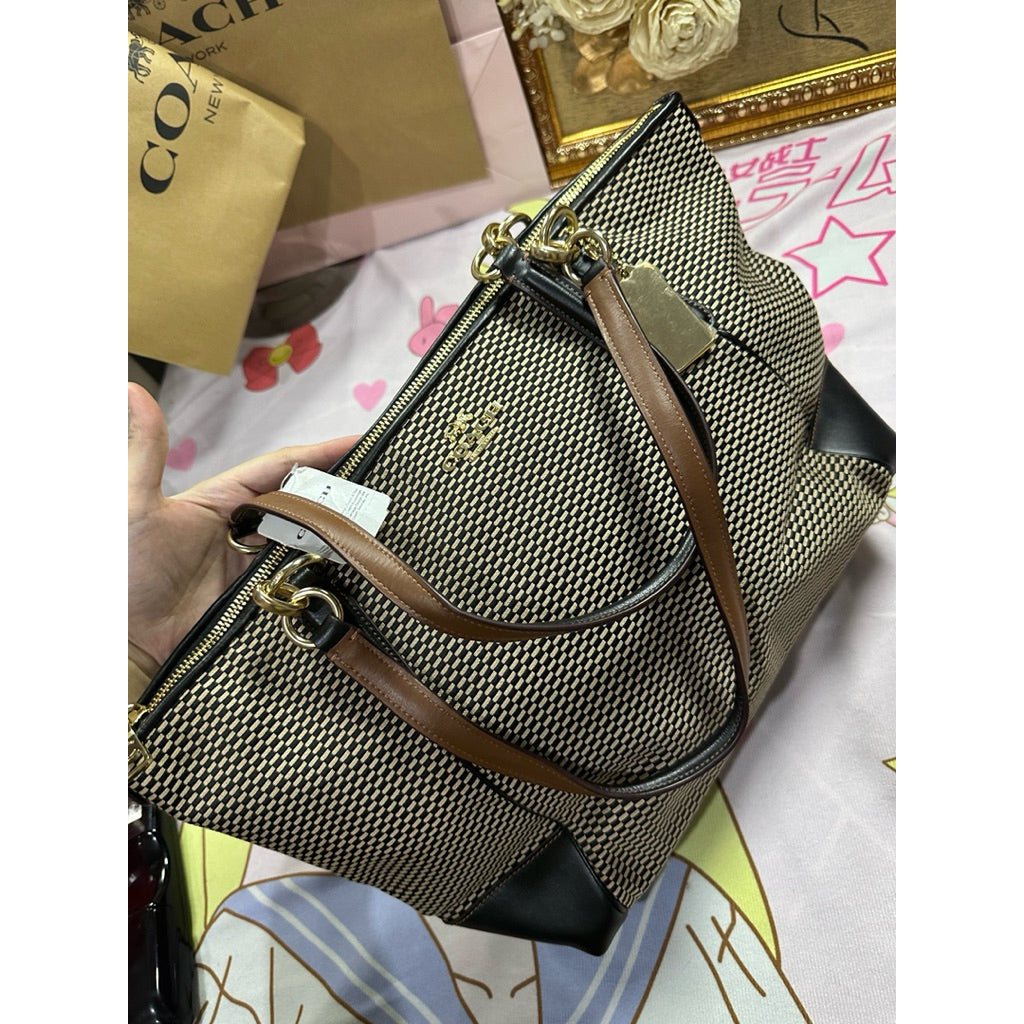 ORIG Preloved Coach Ava Tote Black Bag in Legacy Jacquard