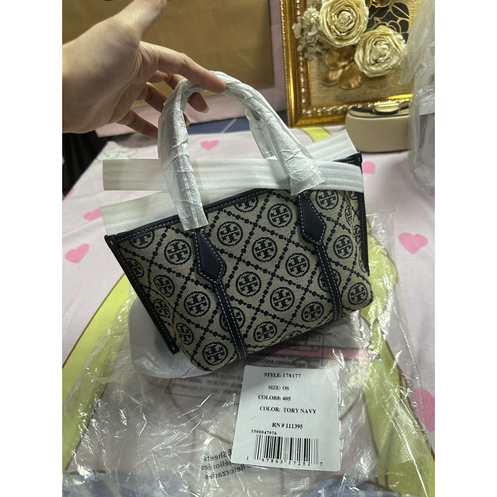 ORIG & IMPORTED Tory TB T Monogram Mini Perry Tote Navy Blue Bag