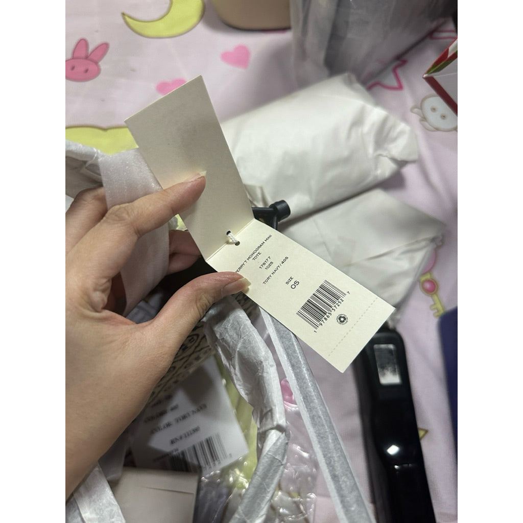 ORIG & IMPORTED Tory TB T Monogram Mini Perry Tote Navy Blue Bag