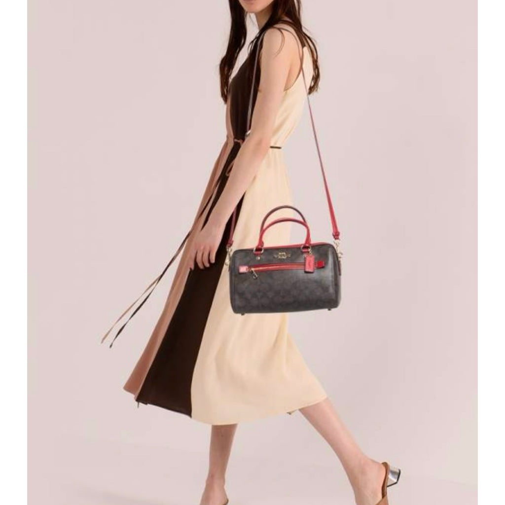 ORIG Preloved CCH Rowan Satchel In Signature Canvas Brown/Red Bag