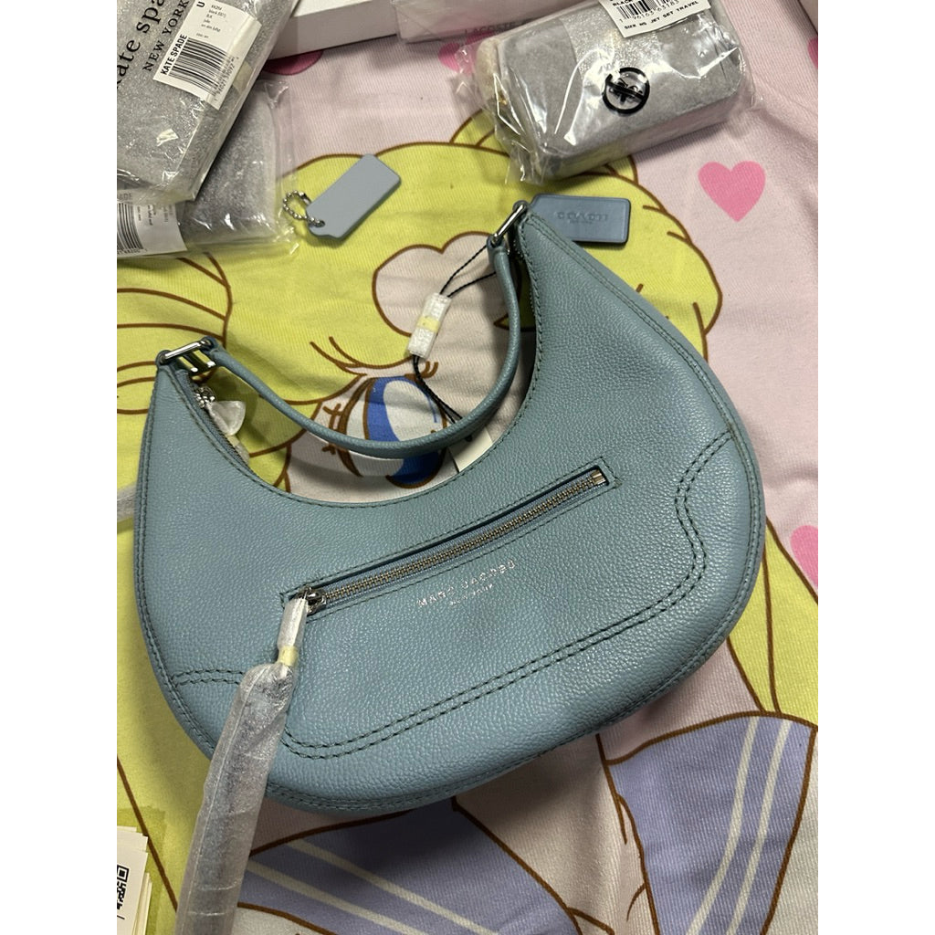 ORIG & IMPORTED MJ Small Leather Crescent Shoulder Hobo Blue Bag