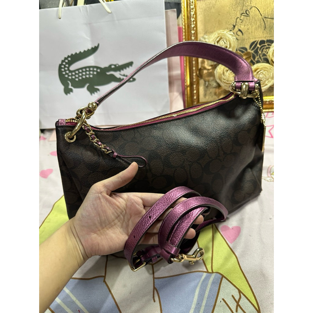 ORIG Preloved RARE CCH Mia Shoulder Bag Signature Brown Metallic Berry