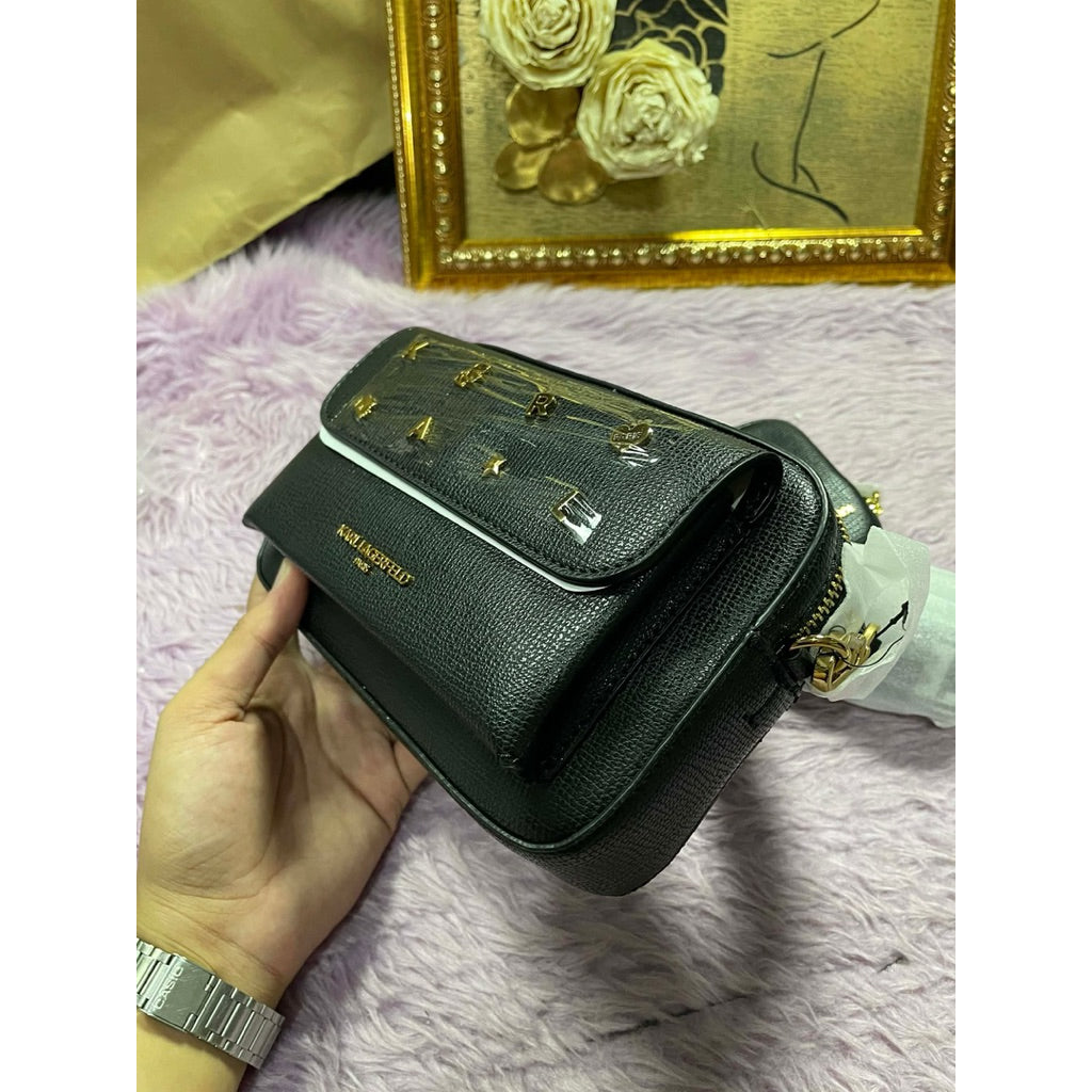 ORIG & IMPORTED Karl Lagerfeld Maybelle Crossbody Camera Black Bag With Pouch