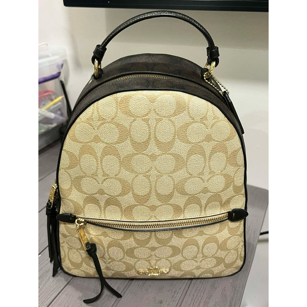 ORIG Preloved RARE Coach Jordyn Backpack In Blocked Signature Canvas Light Khaki Bag