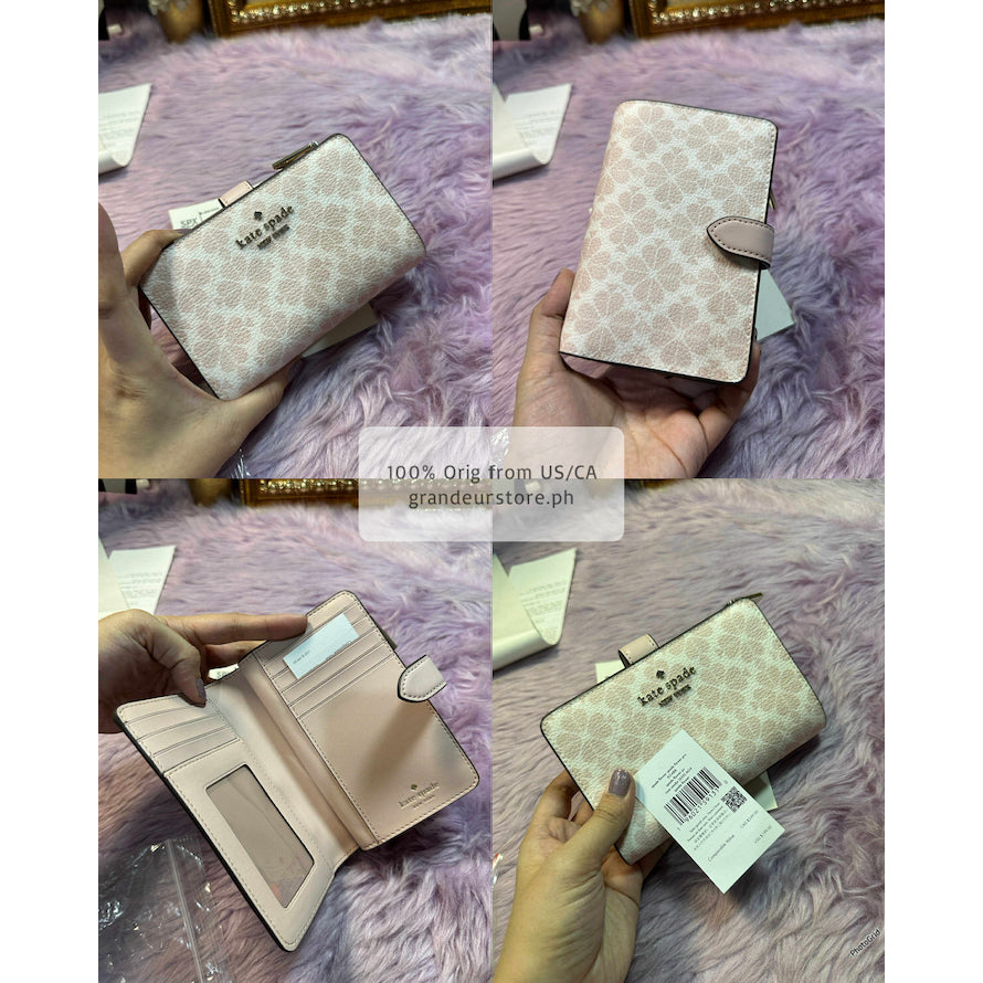 ORIG & IMPORTED KS Signature Spade Flower Medium Compact Bifold Wallet Navy Blue Beige