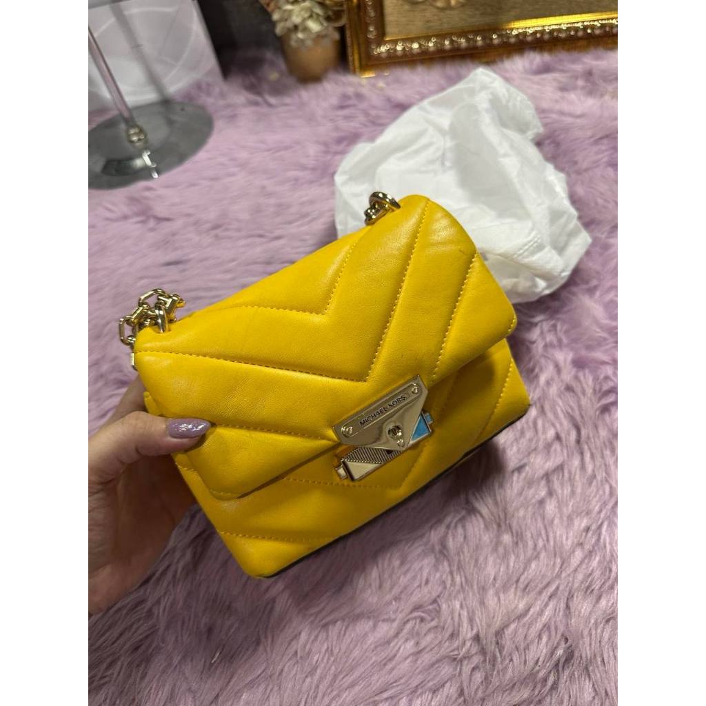 ORIG Preloved MK Cece Small Quilted Leather Convertible Shoulder Yellow Bag