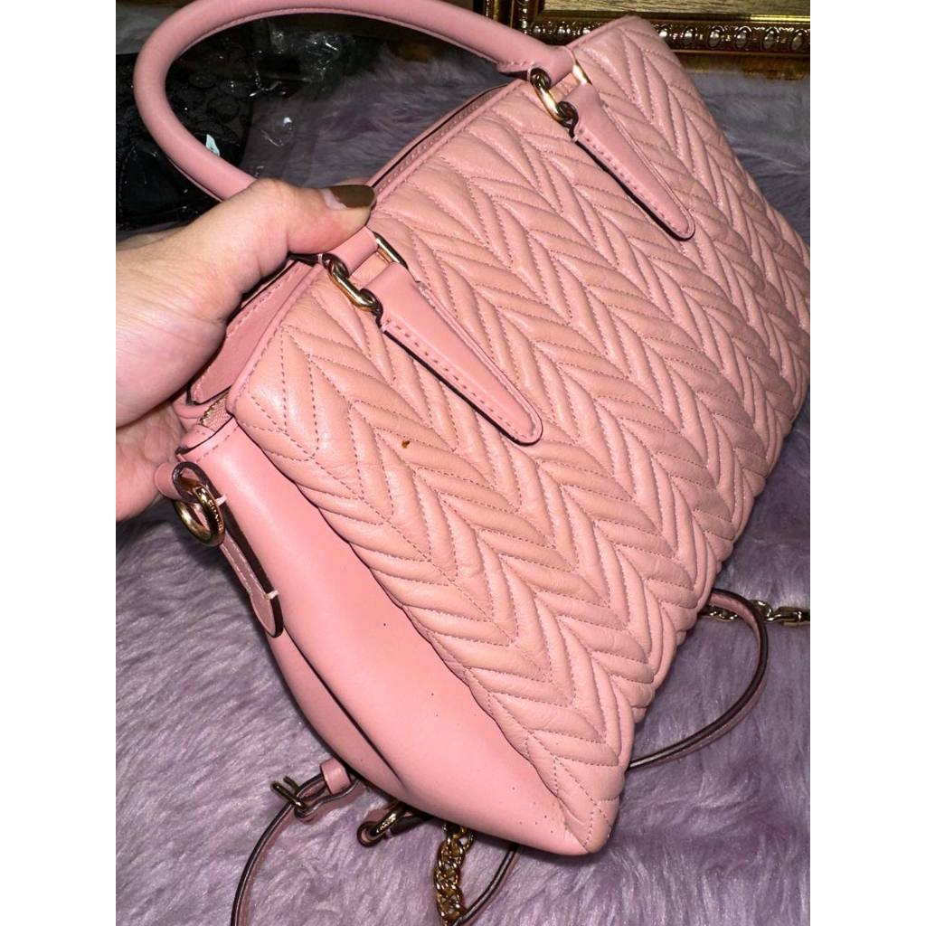 ORIG Preloved RARE CCH Mini Sage Carryall Satchel Small Pink Quilted Bag