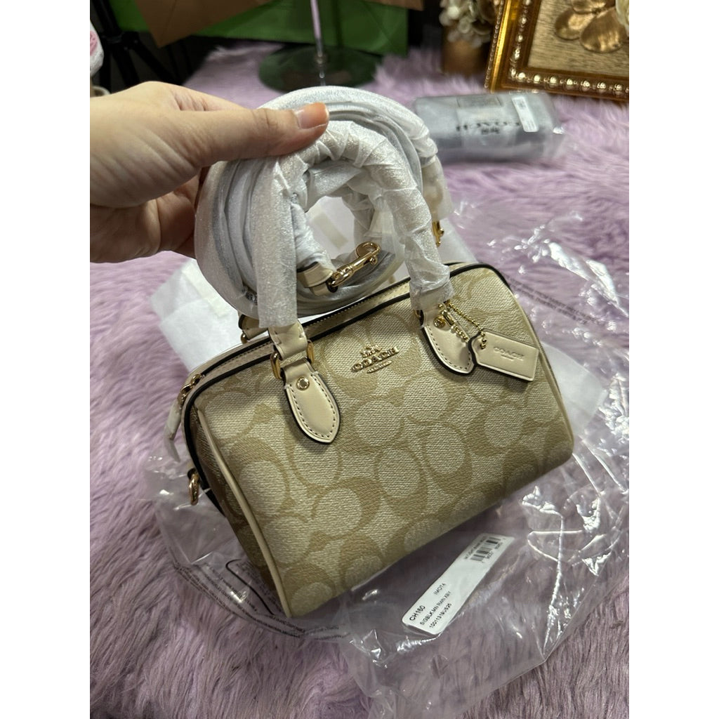ORIG & IMPORTED CCH Mini Rowan Satchel Bag In Blocked Signature Canvas Light Khaki