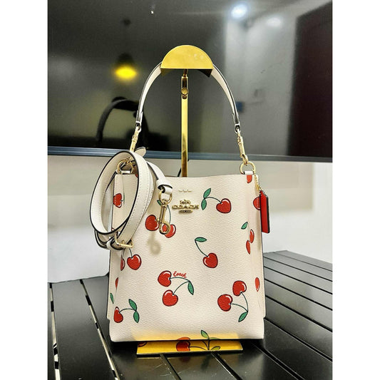 ORIG Preloved CCH Mollie Bucket 22 With Heart Cherry Print Crossbody Bag White