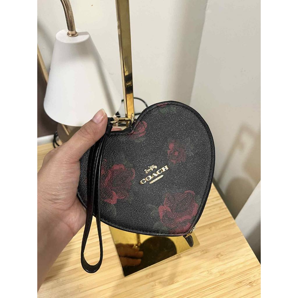 ORIG Preloved Coach Large Heart black Wallet with Floral Print