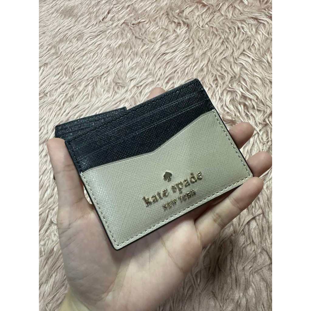 ORIG Preloved KS Staci Clolorblock Slim Card Holder Small Beige Wallet