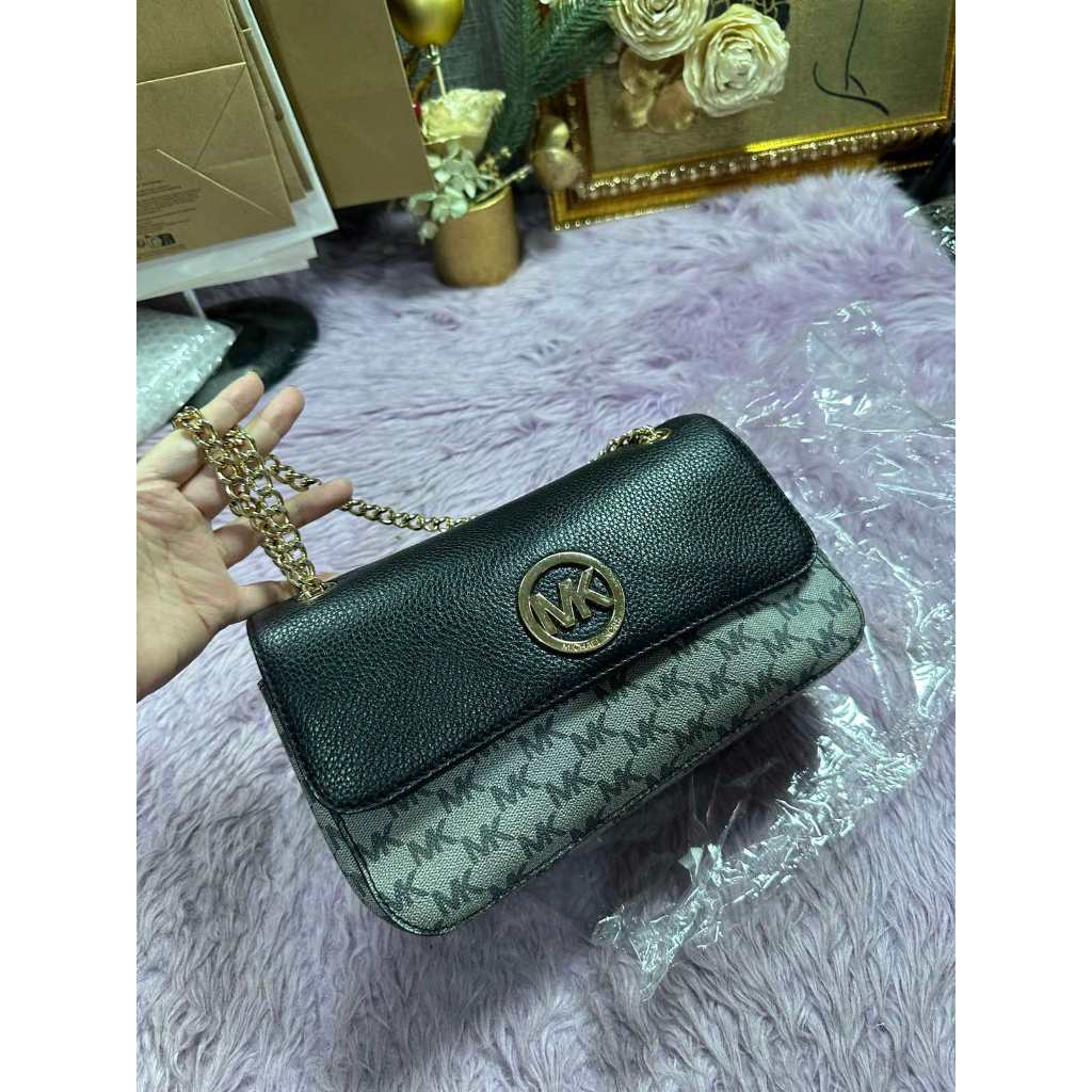 ORIG Preloved MK Fulton Flap Medium Chain Shoulder Bag Black