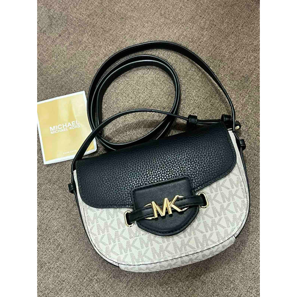 ORIG Preloved MK Reed Small Logo Flap Crossbody Bag Vanilla/Black