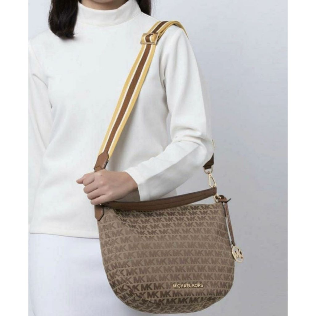ORIG & IMPORTED MK Jet Set Bedford Hobo Shoulder Brown Bag Jacquard Canvas