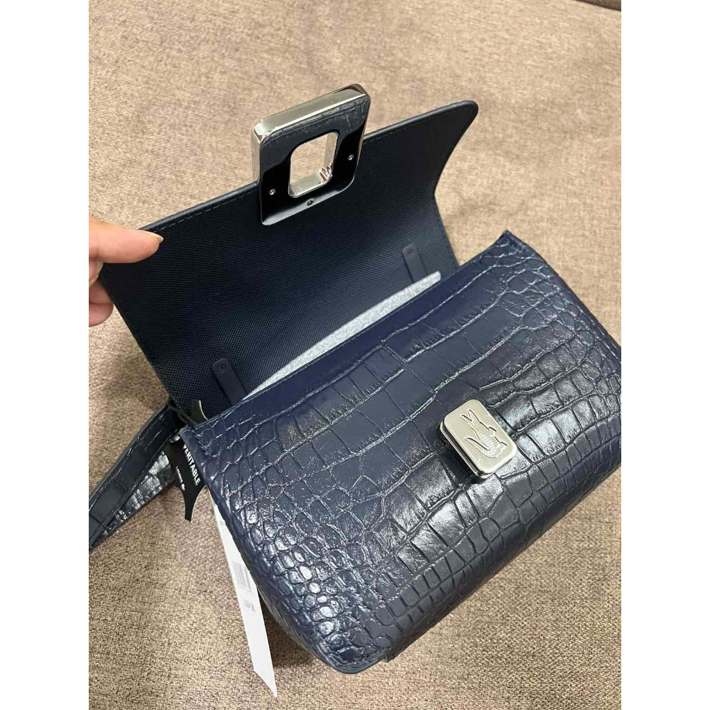 ORIG & IMPORTED LCT Amelia Metal Clasp Embossed Leather Crossbody Blue Bag