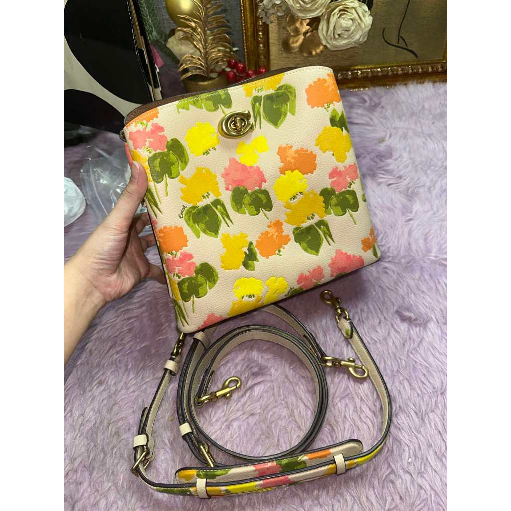 ORIG Preloved CCH  RARE Willow Bucket Yellow/Beige Bag with Floral Print