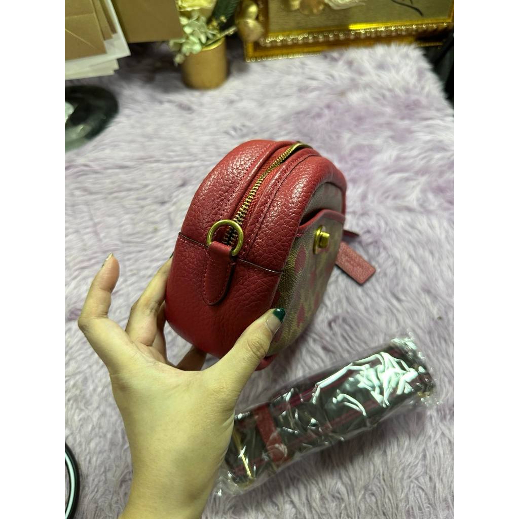 ORIG Preloved CCH Camera Small Khaki/Red Bag Thick Strap
