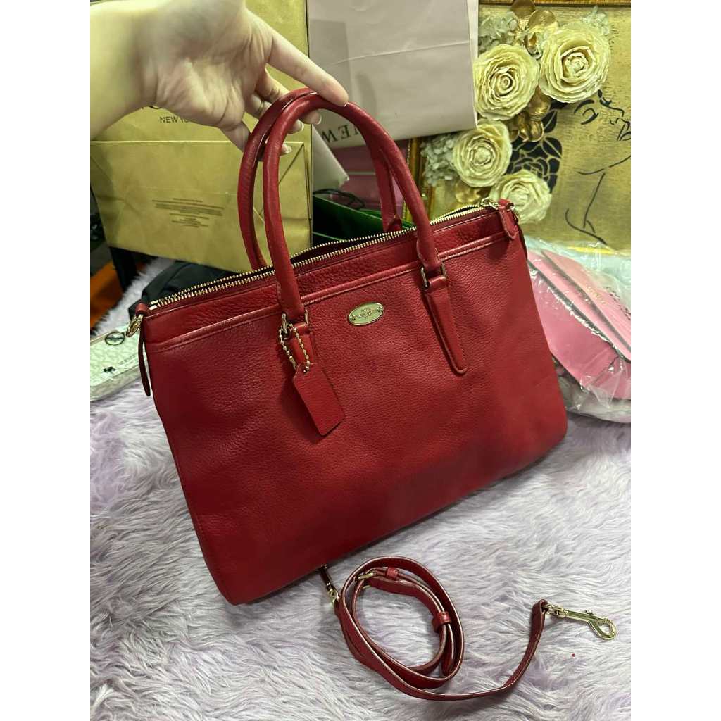 ORIG Preloved CCH Morgan Pebbled Leather Satchel Handbag Red Bag