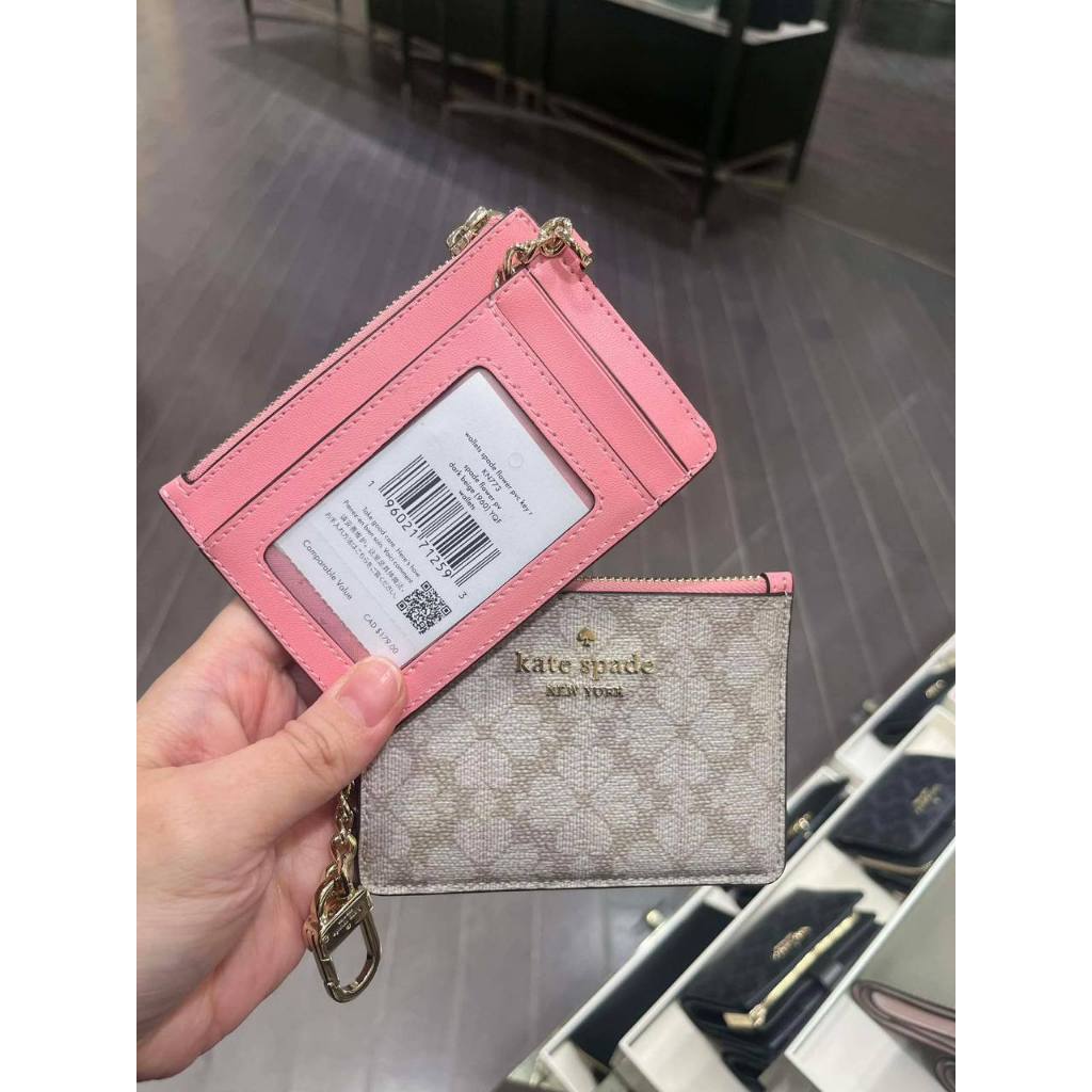 ORIG & IMPORTED KS Spade with Key Ring Card Holder Small Pink/Black Wallet